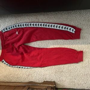 Kappa Red and Black Joggers with Striped Trim